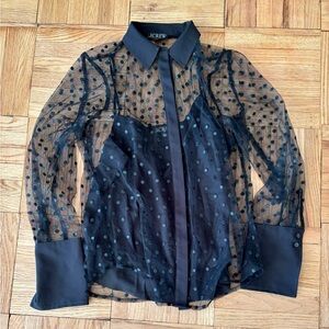 J Crew Sheer Tulle Swiss Dot Button Down